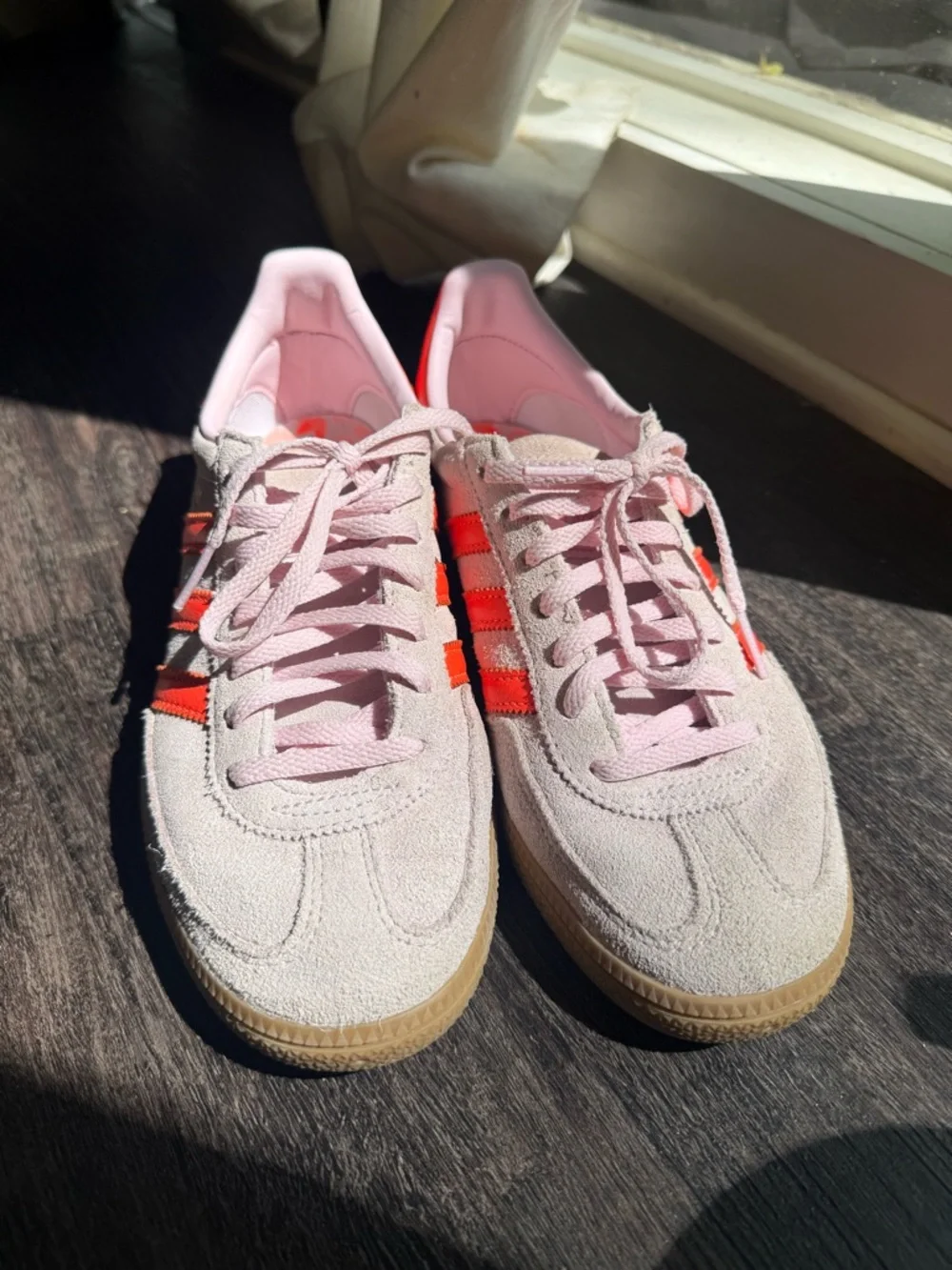 Adidas Spezial Handball Shoes Size 7 Suede Sneakers Pink with Orange Stripes - Picture 7 of 12